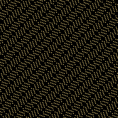 Geometric vector dark ornament with golden dotted arrows. Seamless abstract background