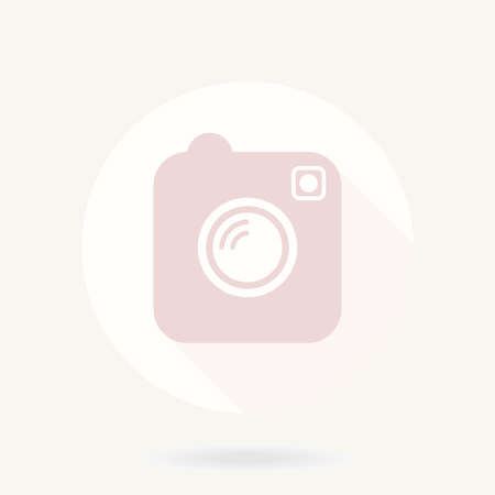 Fine vector pink icon with flying bird in the circle. Flat design with long shadowのイラスト素材