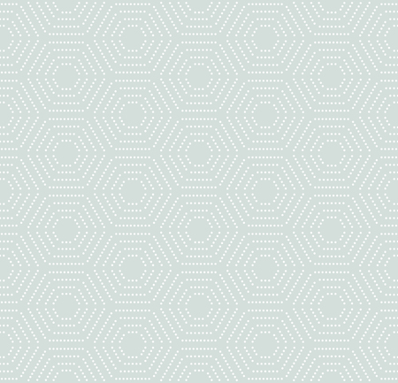 Geometric repeating vector ornament with white dotted hexagons. Seamless abstract modern patternのイラスト素材