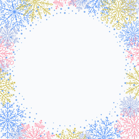 Winter vector frame with colored arabesques and snowflakes. Fine greeting cardのイラスト素材