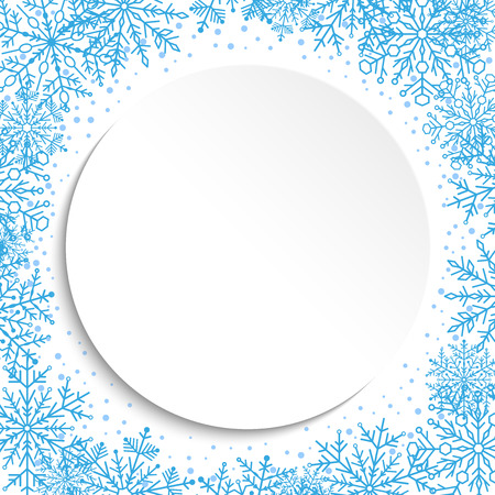 Nice vector frame with arabesques and snowflakes. Fine blue and white greeting cardのイラスト素材