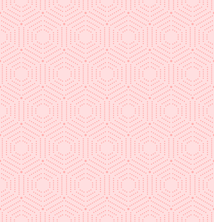 Geometric repeating ornament with pink dotted hexagons. Seamless abstract modern patternの写真素材
