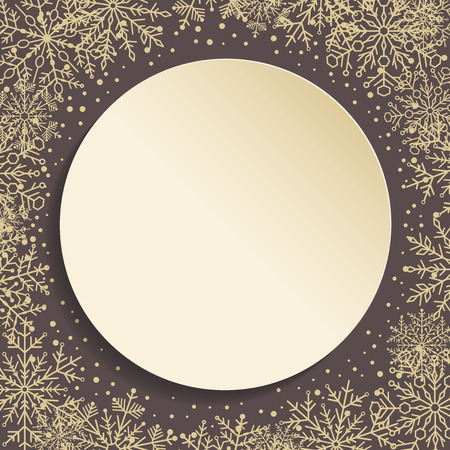 Nice vector frame with arabesques and snowflakes. Golden greeting cardのイラスト素材