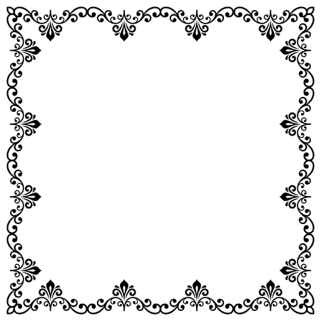 Classic vector square frame with arabesques and orient elements. Abstract fine ornament with place for text. Black and white patternのイラスト素材