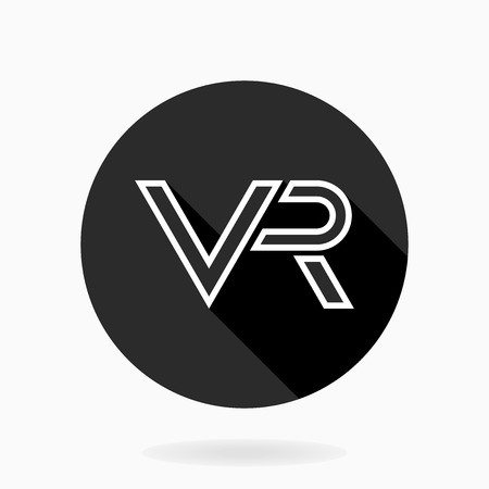 Fine vector icon with vr in circle. Flat design with long shadow. Black and white colorsのイラスト素材