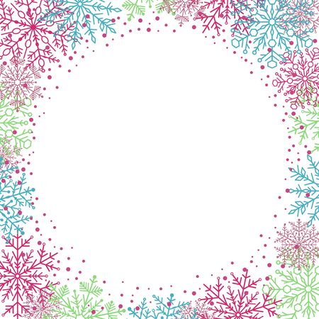 Winter vector frame with arabesques and snowflakes. Fine greeting cardのイラスト素材