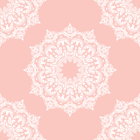 Damask vector classic pink and white pattern. Seamless abstract background with repeating elementsのイラスト素材