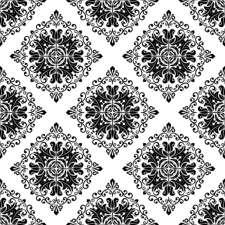Damask vector classic black and white pattern. Seamless abstract background with repeating elementsのイラスト素材
