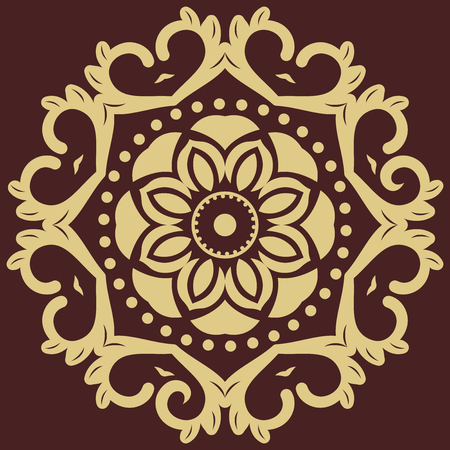 Elegant vector round golden ornament in classic style. Abstract traditional pattern with oriental elements, Classic vintage patternのイラスト素材