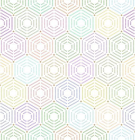 Geometric repeating vector ornament with hexagonal dotted elements. Geometric modern colorful ornament. Seamless abstract modern patternのイラスト素材
