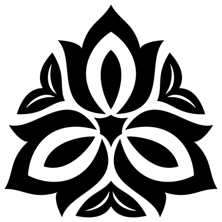 Floral vector pattern with arabesques. Abstract oriental black and white ornament. Vintage classic patternのイラスト素材