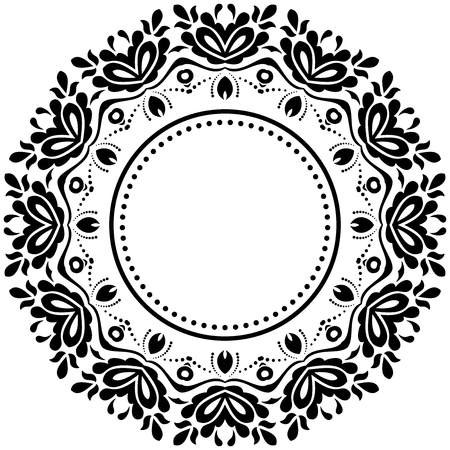 Oriental vector round black pattern with arabesques and floral elements. Traditional classic ornament. Vintage pattern with arabesquesのイラスト素材