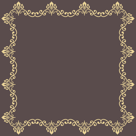 Classic vector square frame with arabesques and orient elements. Abstract golden ornament with place for text. Vintage patternのイラスト素材