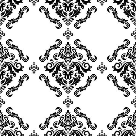 Classic seamless vector pattern. Damask orient ornament. Classic vintage black and white background. Orient ornament for fabric, wallpaper and packagingのイラスト素材