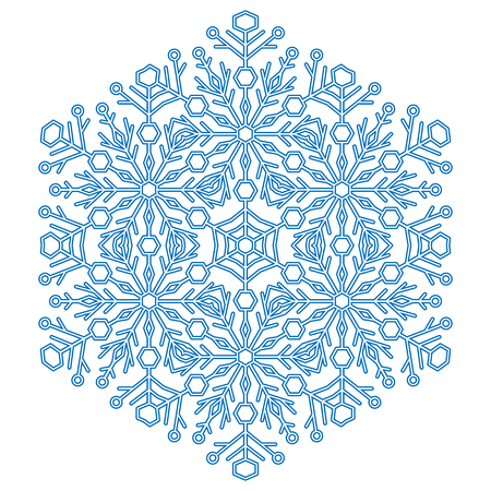 Round vector blue snowflake. Abstract winter ornament. Fine snowflakeの写真素材