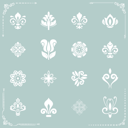 Vintage set of vector white elements. Different elements for backgrounds, frames and monograms. Classic patterns. Set of vintage patternsのイラスト素材
