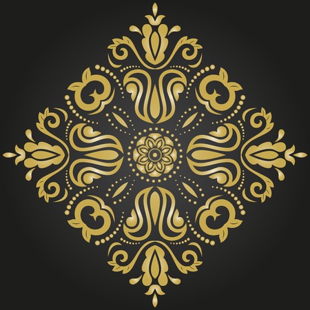 Oriental vector pattern with arabesques and floral golden elements. Traditional classic ornament. Vintage pattern with arabesquesのイラスト素材