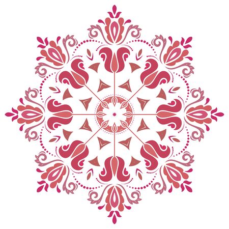 Elegant vintage vector round red and pink ornament in classic style. Abstract traditional pattern with oriental elements. Classic vintage patternのイラスト素材