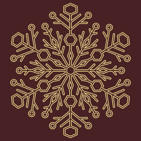 Round vector snowflake. Abstract winter ornament. Golden round snowflakeのイラスト素材