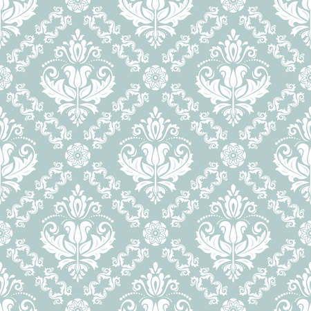 Classic seamless vector pattern. Damask orient ornament. Classic vintage background. Orient light blue and white ornament for fabric, wallpaper and packagingのイラスト素材