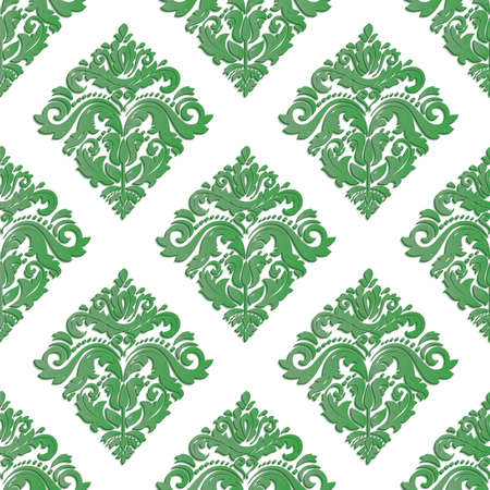 Seamless oriental ornament. Green vector traditional oriental pattern with 3D elements, shadows and highlightsのイラスト素材