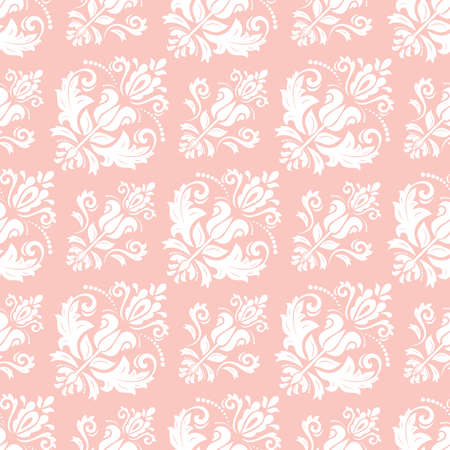 Orient vector classic pattern. Seamless abstract background with pink and white vintage elements. Orient pattern. Ornament for wallpapers and packagingのイラスト素材