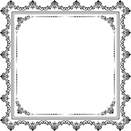Classic black and white vector vintage square frame with arabesques and orient elements. Abstract ornament with place for text. Vintage patternのイラスト素材