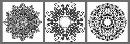 Vintage set of vector round elements. Black and white elements for design frames, cards, menus, backgrounds and monograms. Classic patternsのイラスト素材