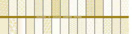 Set of geometric golden patterns. Collection of geometric vector abstract ornament. Set of modern seamless backgrounds with repeating elementsのイラスト素材