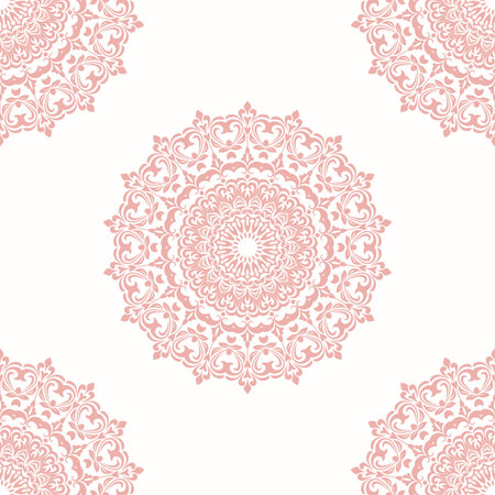 Orient vector classic pattern. Seamless abstract background with vintage elements. Orient round pink pattern. Ornament for wallpapers and packagingのイラスト素材