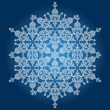 Round vector snowflake. Abstract winter navy blue and white ornament. Pattern with snowflakeのイラスト素材