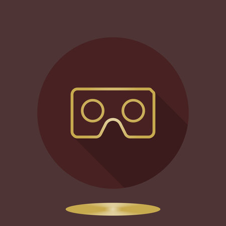Fine icon with VR golden logo in the brown circle. Flat design with long shadow. Virtual reality logoの写真素材
