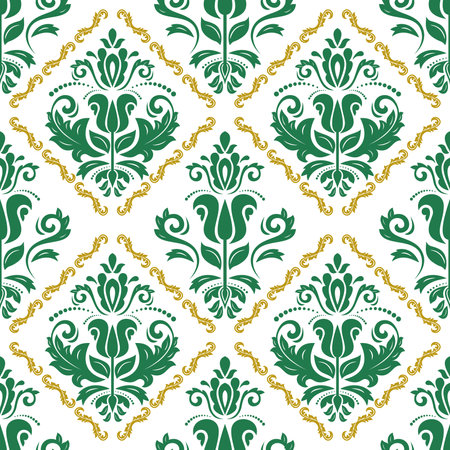 Classic seamless vector green and white pattern. Damask orient ornament. Classic vintage background. Orient pattern for fabric, wallpapers and packagingのイラスト素材