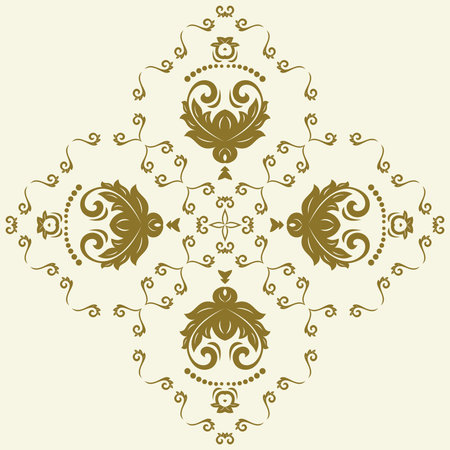 Oriental vector ornament with arabesques and floral golden elements. Traditional classic ornament. Vintage pattern with arabesquesのイラスト素材