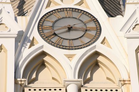 Clock on church buildingの写真素材