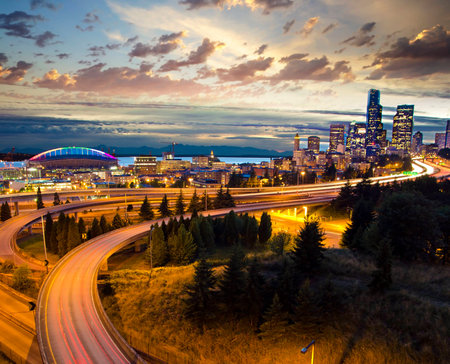 Beautiful nightview of seattleの写真素材