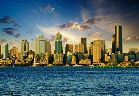 Seattle Skyline at sunsetのeditorial素材