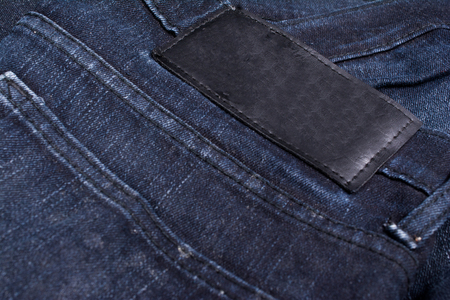 Back of blue jeans with leather labelの写真素材