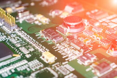 Printed Circuit board from a computer in black with green lines