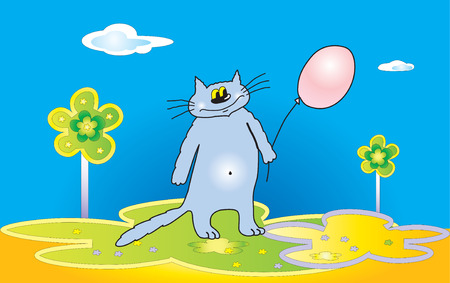 Cat with a balloonのイラスト素材