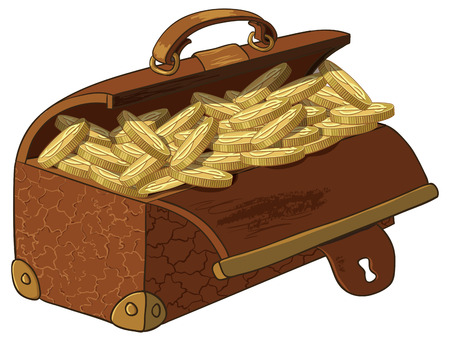 Old suitcase full of money. Vector illustrationのイラスト素材