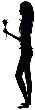 Vector illustration. silhouette of a naked woman with flower in handのイラスト素材