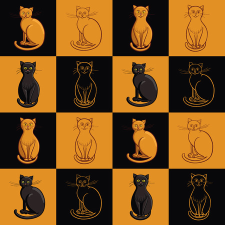Vector seamless pattern of yellow and black cats.のイラスト素材