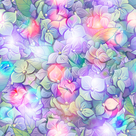 Wallpaper of flowers hydrangeas with leafs.   Vector illustration.のイラスト素材