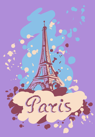 Vector illustration on the theme of a trip to Paris with the inscription and splashesのイラスト素材
