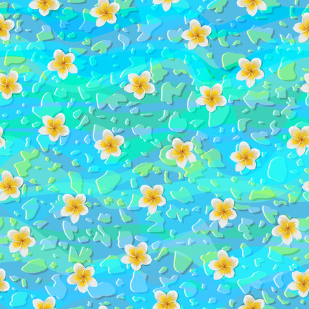 Seamless background of tlowers frangipani in water. Vector illustration.のイラスト素材