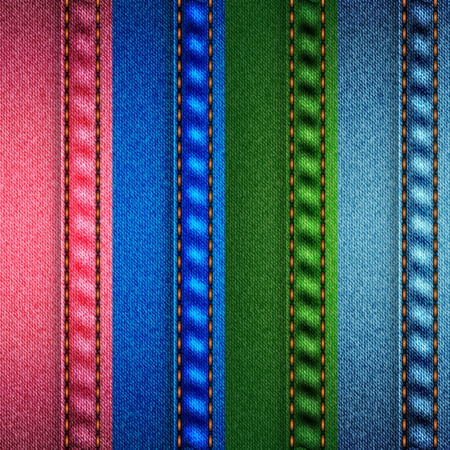 Background pattern. Texture of  colorful pieces denim fabric.のイラスト素材