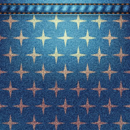 Background pattern. Texture of blue denim fabric with golden starsのイラスト素材