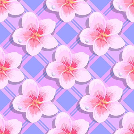 Flowers frangipani on a checkered background. Vector illustration.のイラスト素材