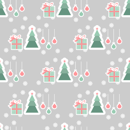 Illustration. Christmas seamless snowflakes background with christmas treeのイラスト素材